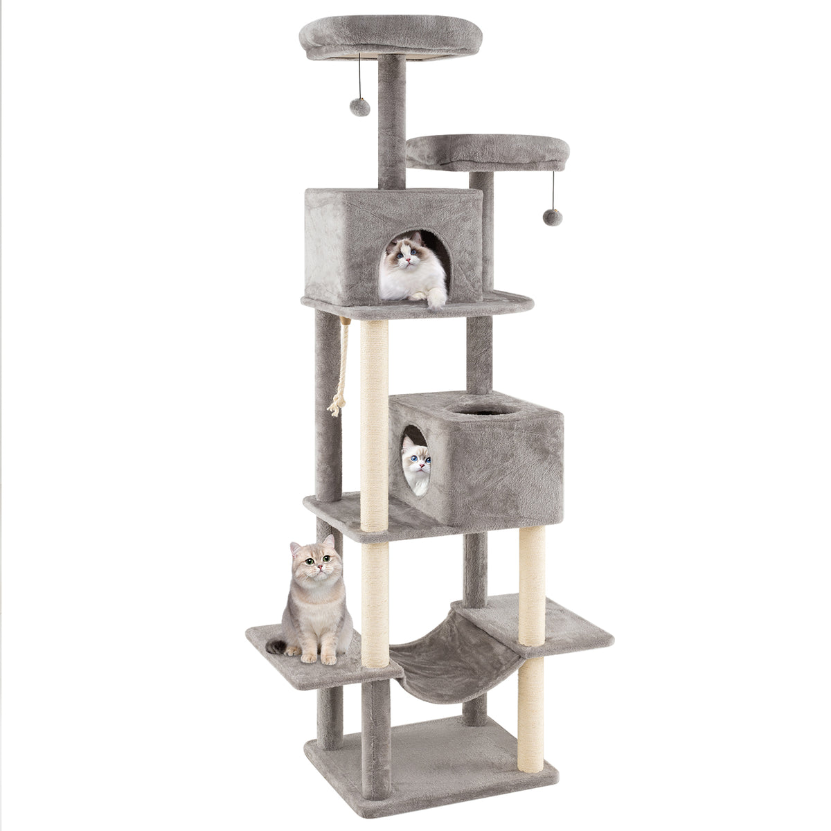 84 Inch Large Cat Tree with 2 Condos & Plush Perches - Gray Variation
