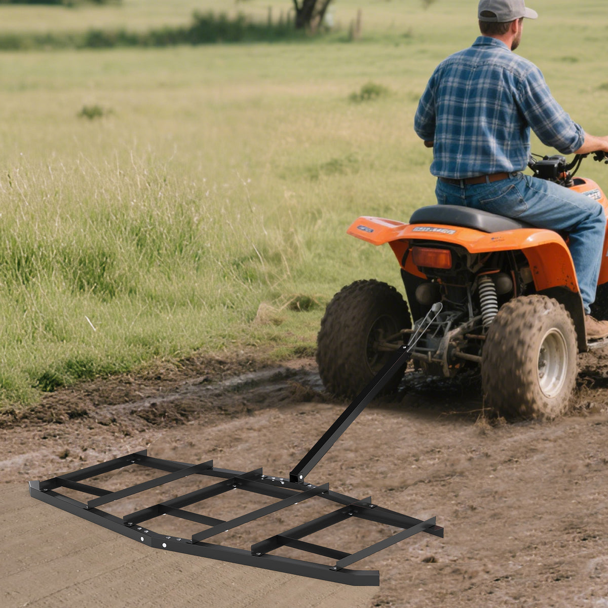 84 Inch Driveway Leveling Rake Tow-Behind – Black
