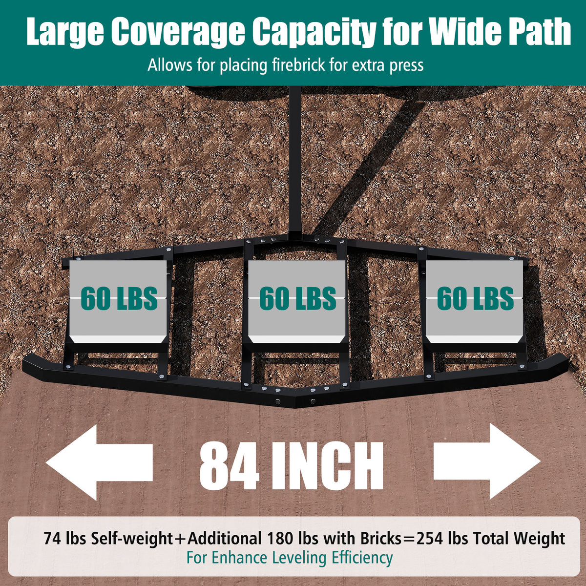 84 Inch Driveway Leveling Rake Tow-Behind – Black