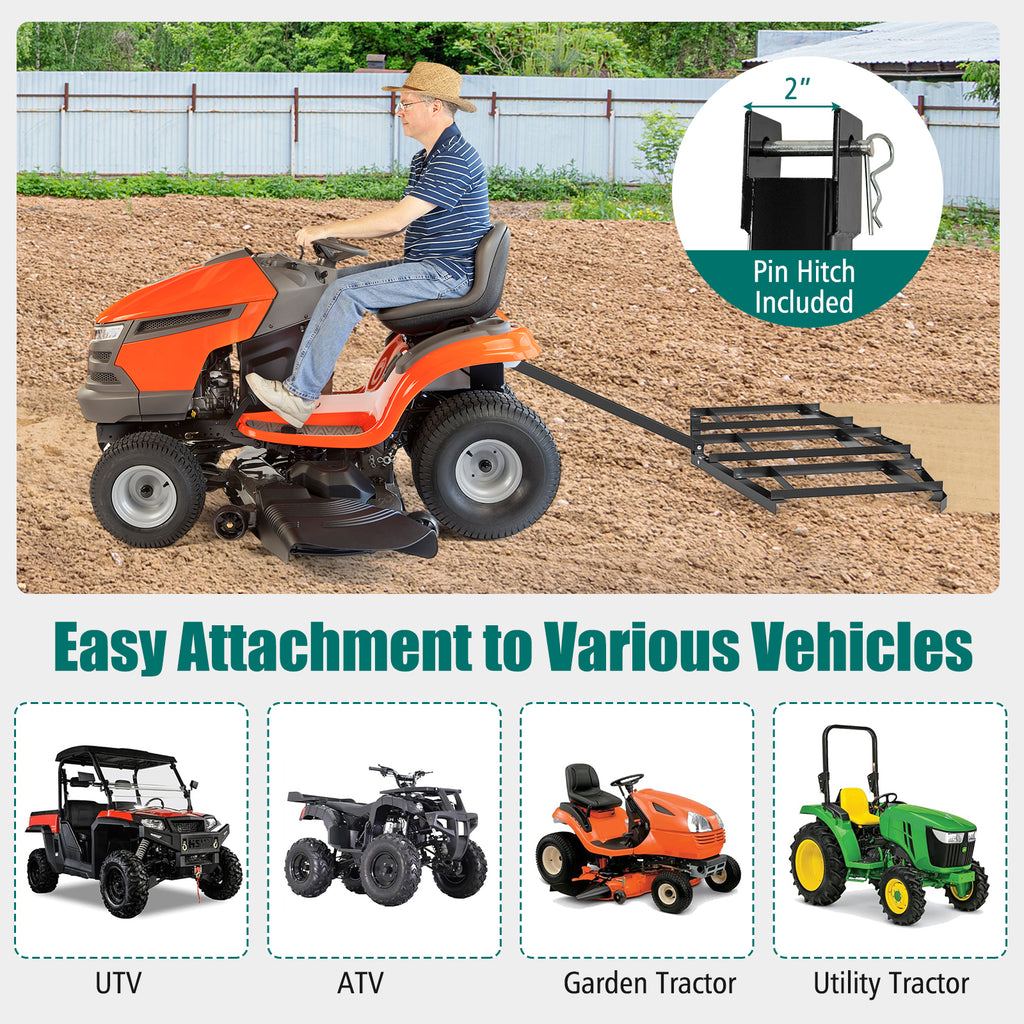 84 Inch Driveway Leveling Rake Tow-Behind – Black