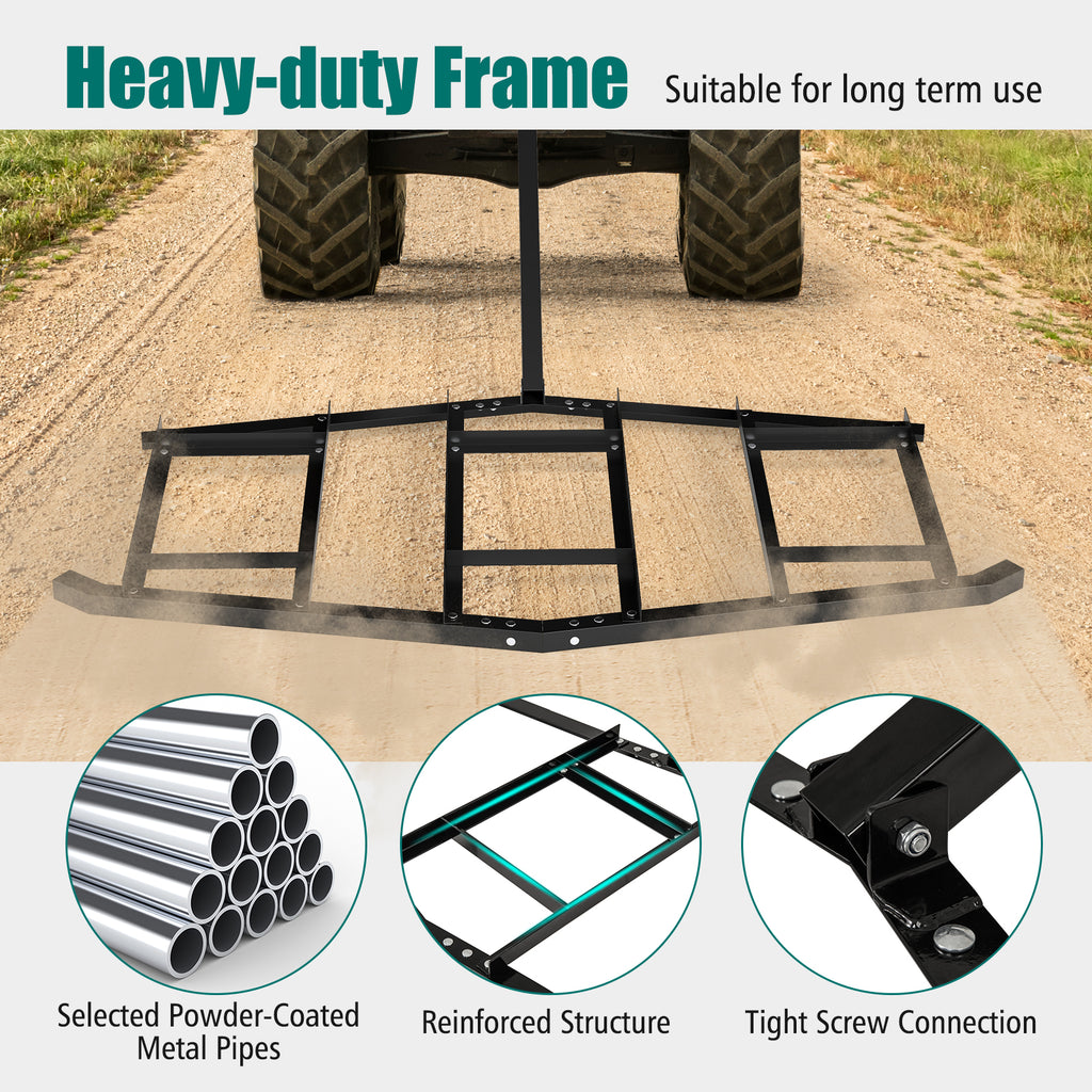 84 Inch Driveway Leveling Rake Tow-Behind – Black
