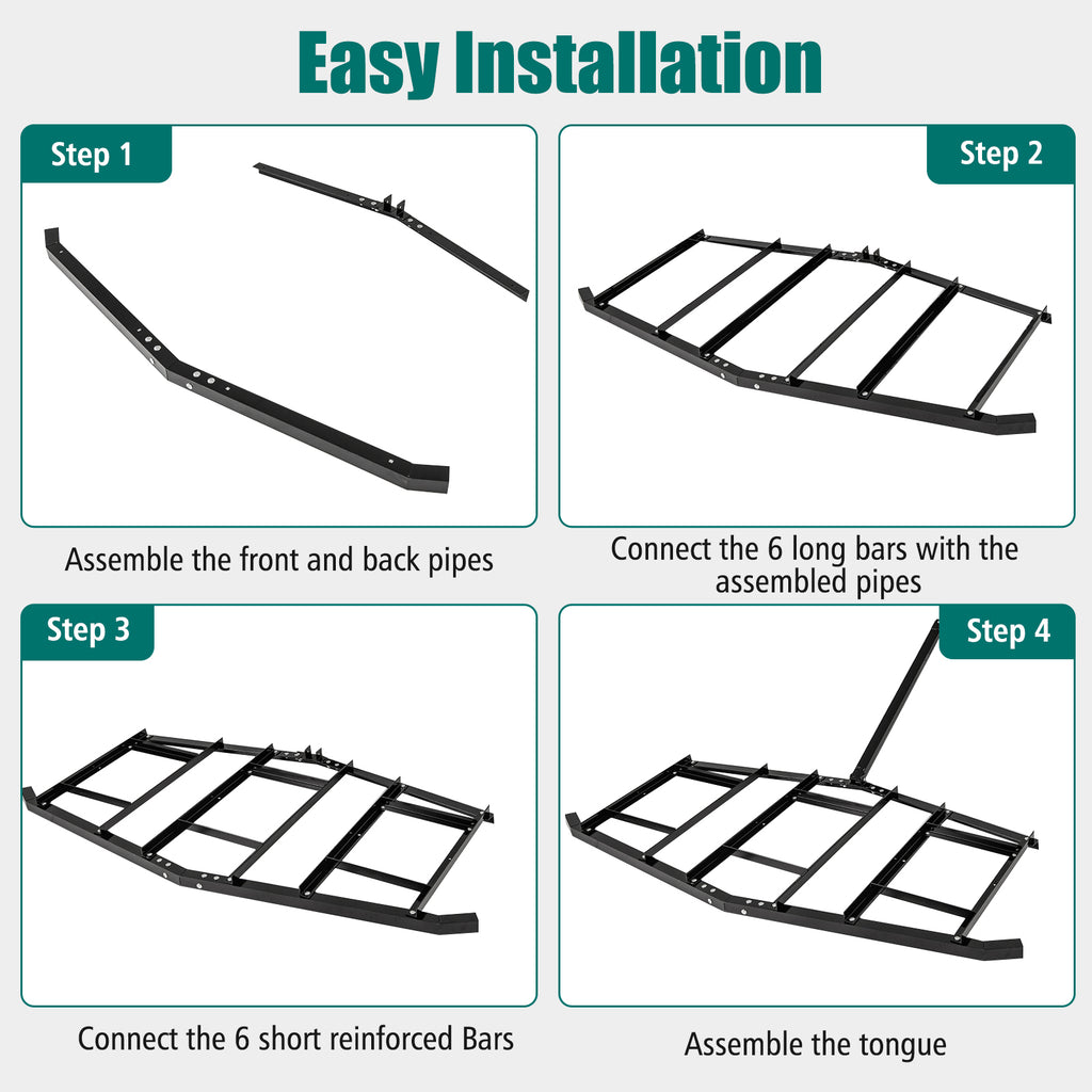 84 Inch Driveway Leveling Rake Tow-Behind – Black