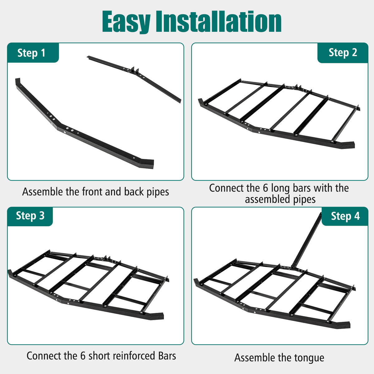 84 Inch Driveway Leveling Rake Tow-Behind – Black