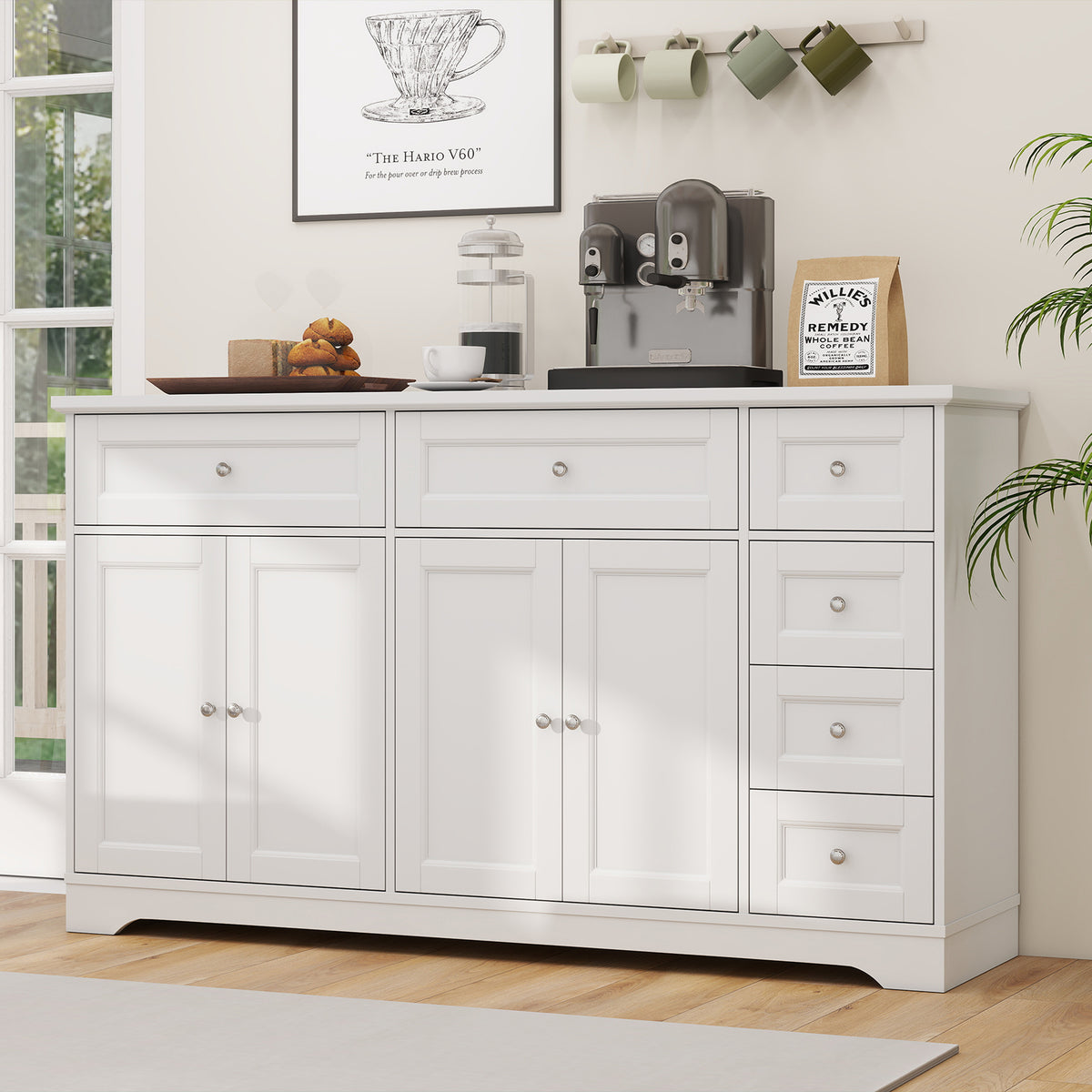Costway 59-Inch Modern Coffee Bar Sideboard Console Table Black - Kitchen Storage