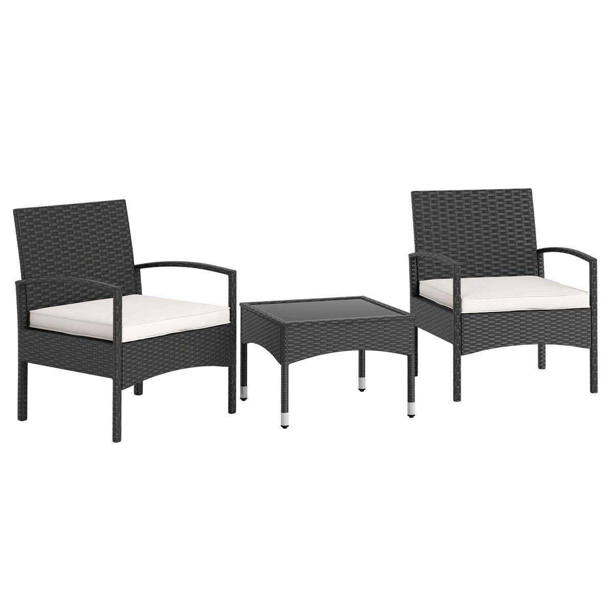 3-Piece Rattan Patio Bistro Set with Cushions - Beige