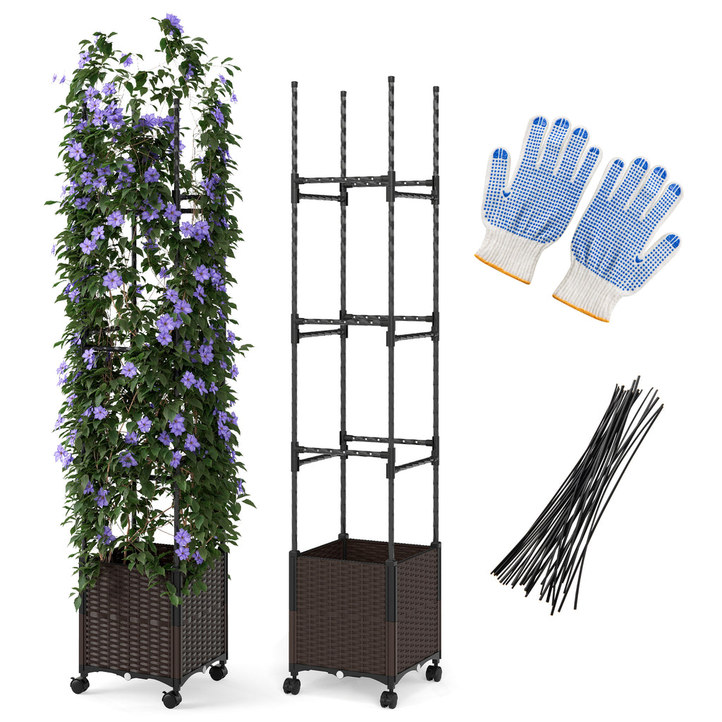 87 Inch Tall Raised Garden Bed with Plant Box Trellis and Lockable