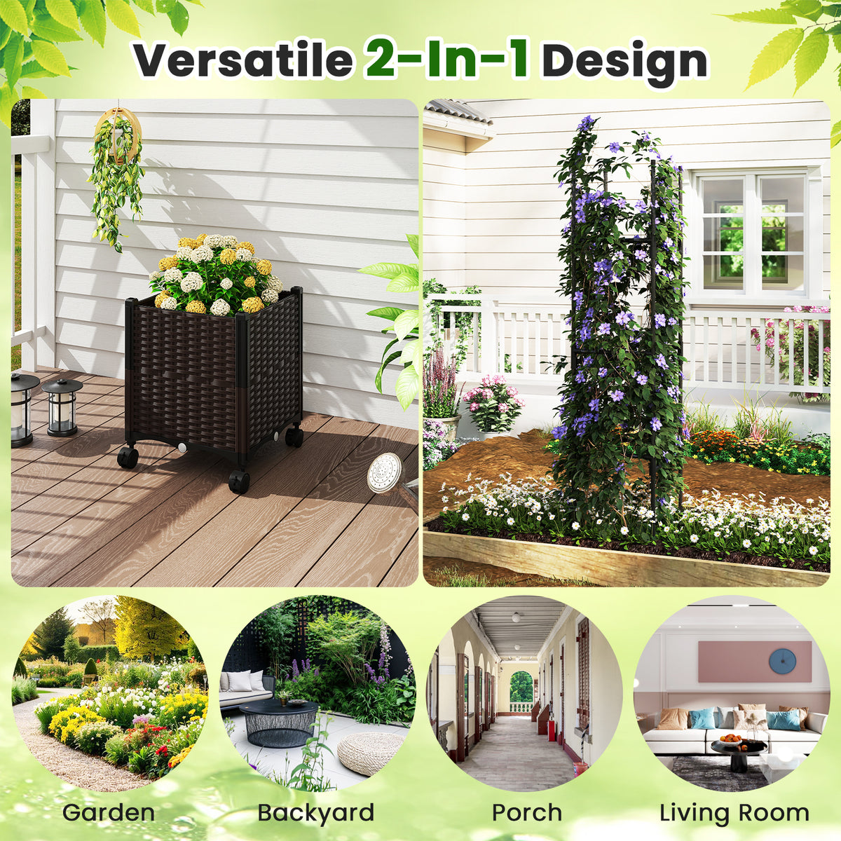 87 Inch Tall Raised Garden Bed with Plant Box Trellis and Lockable