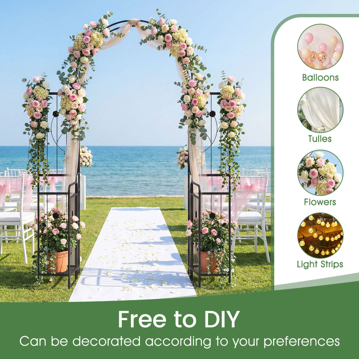 87 inch Tall Garden Arch with Gate Planter Shelves Climbing Trellises
