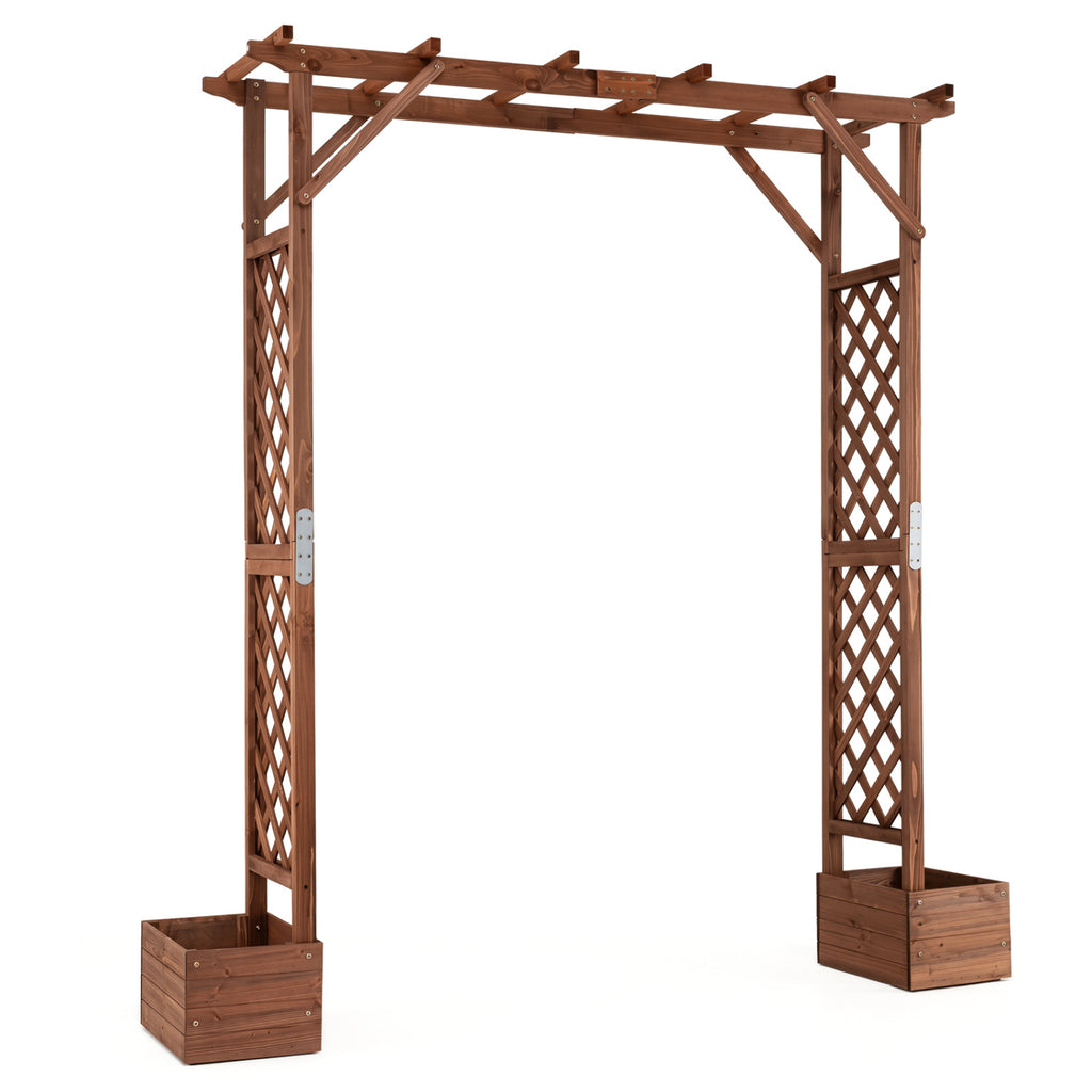 87in Tall Wooden Garden Arbor with Planter Boxes and Hanging Roof for
