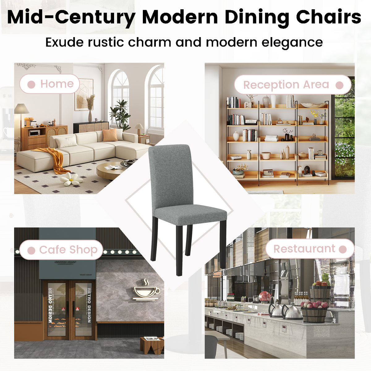 Dining Chair Set of 2 Mid-Century Modern - Gray