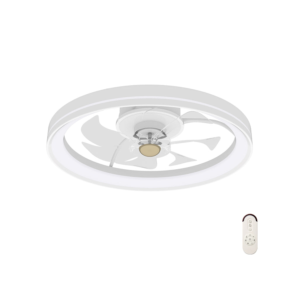 19 Inch Low Profile Ceiling Fan with Dimmable 3000-6500K LED Light - White