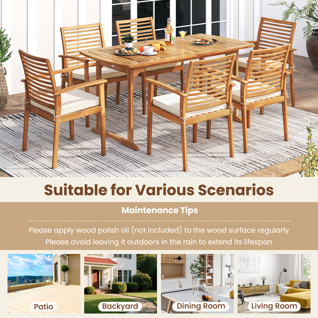 Outdoor Dining Chairs Set of 2 with Padded Cushion - Beige