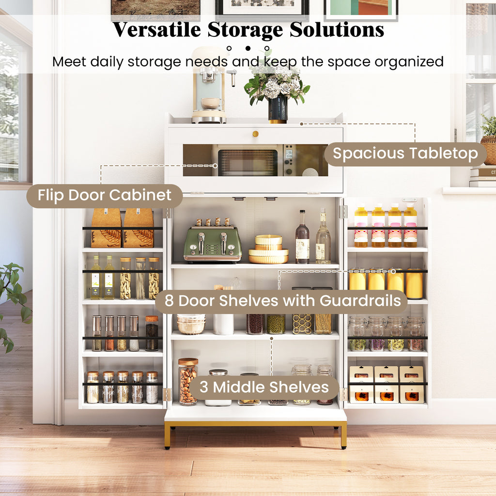 Kitchen Pantry Cabinet Freestanding Food Storage - White