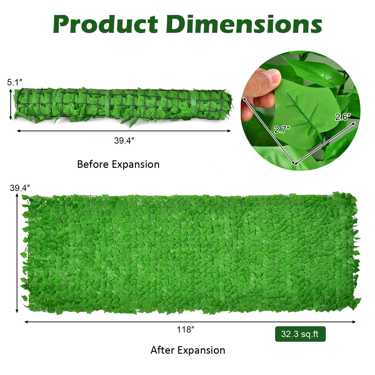 Artificial Ivy Privacy Fence 118x39 Inch Faux Hedge for Garden & Outdoor - 1 Piece