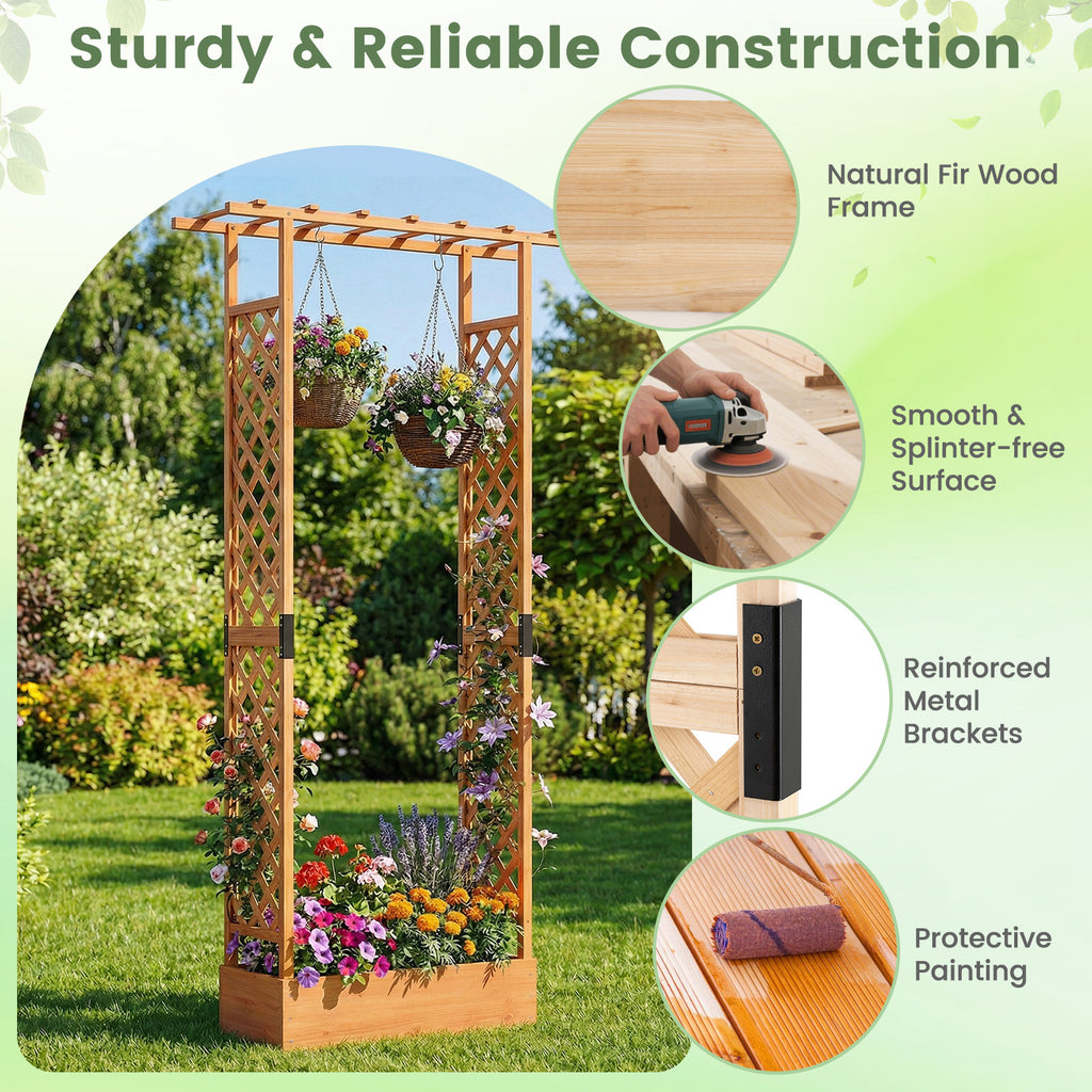 Wooden Raised Garden Bed with Trellis & Hanging Roof - 43 x 14 x 89 inch, Orange