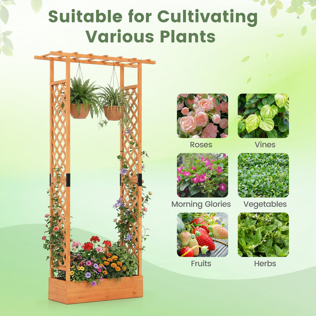 Wooden Raised Garden Bed with Trellis & Hanging Roof - 43 x 14 x 89 inch, Orange