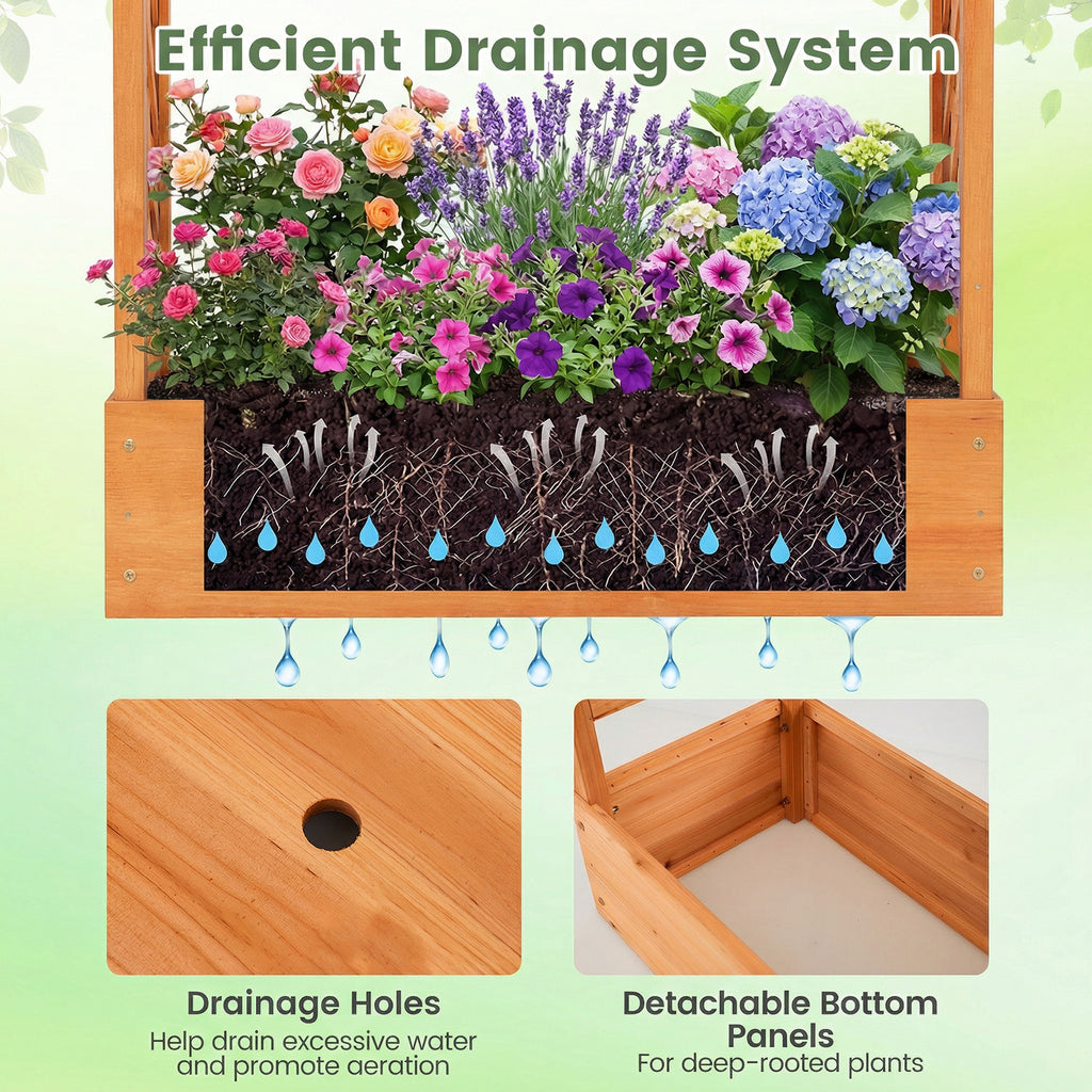 Wooden Raised Garden Bed with Trellis & Hanging Roof - 43 x 14 x 89 inch, Orange