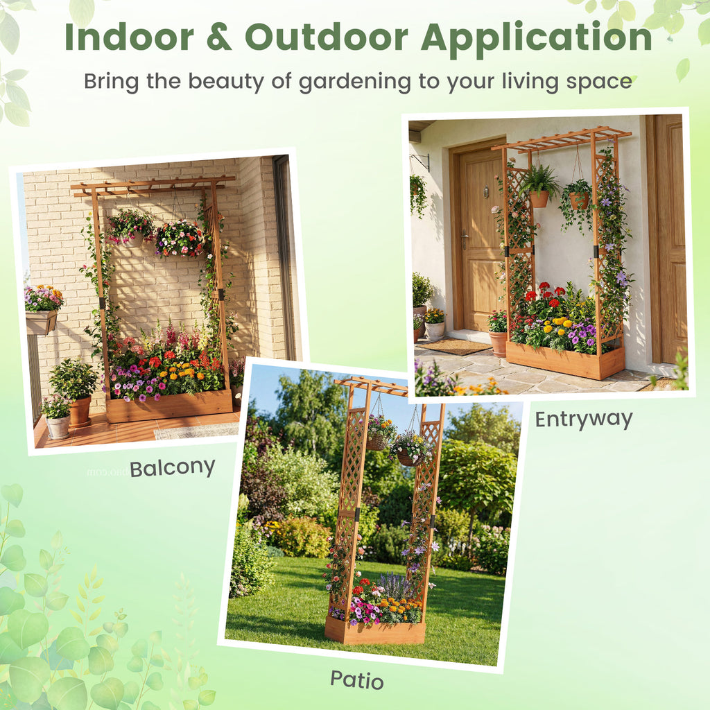 Wooden Raised Garden Bed with Trellis & Hanging Roof - 43 x 14 x 89 inch, Orange