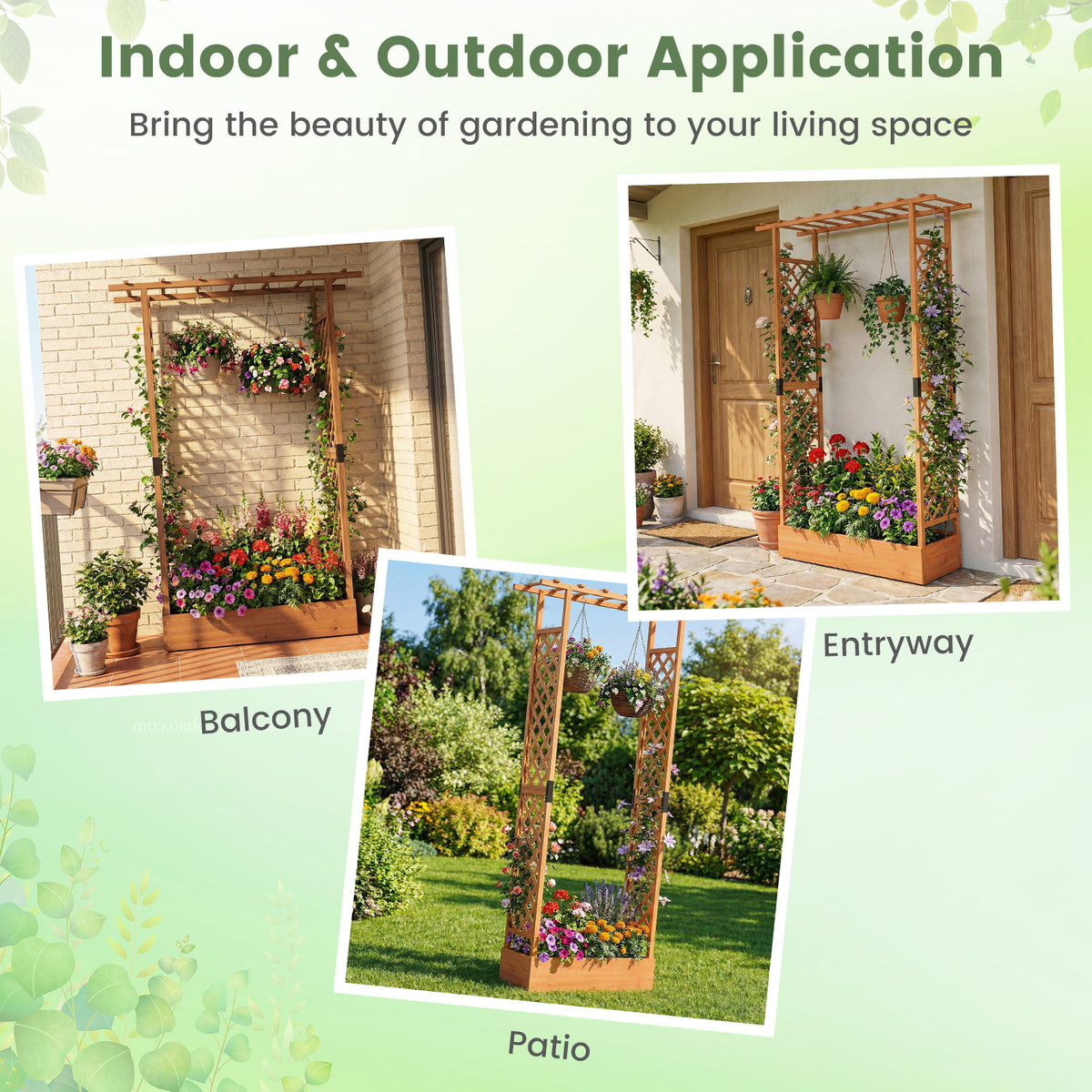 Wooden Raised Garden Bed with Trellis & Hanging Roof - 43 x 14 x 89 inch, Orange