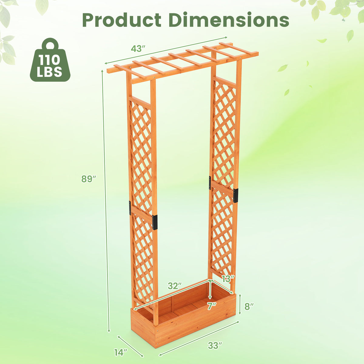 Wooden Raised Garden Bed with Trellis & Hanging Roof - 43 x 14 x 89 inch, Orange