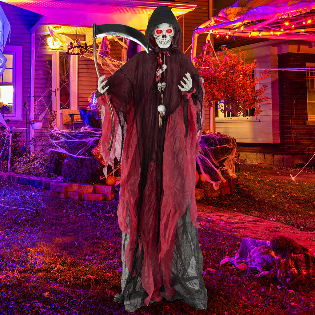 8 Ft Halloween Grim Reaper with Lighted Eyes and Terrifying Sounds - Skeleton Ghost Variation