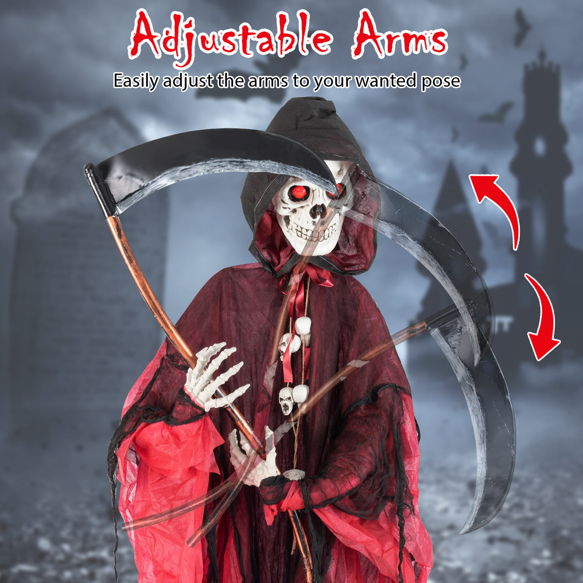 8 Ft Halloween Grim Reaper with Lighted Eyes and Terrifying Sounds - Skeleton Ghost Variation