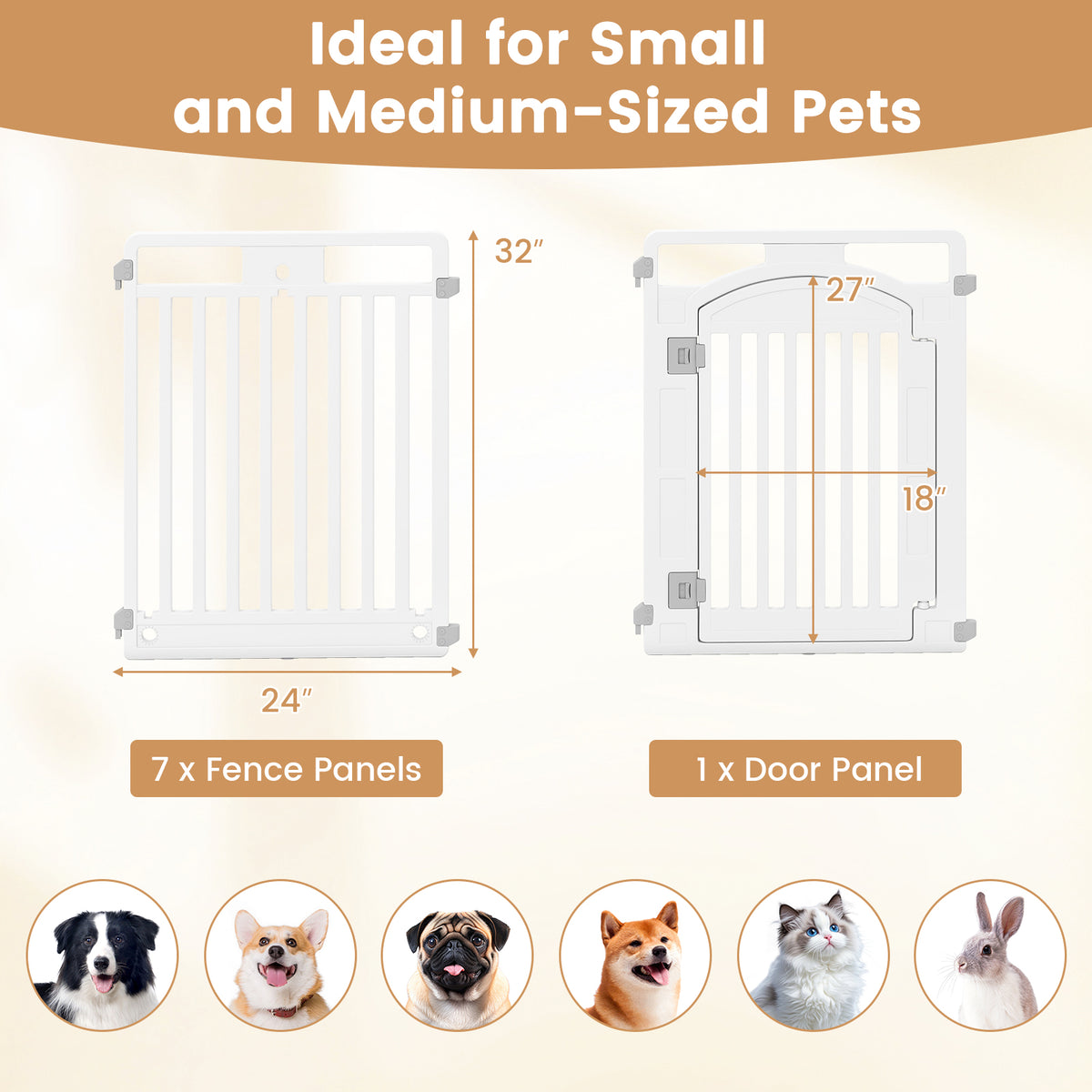 32 Inch Tall Plastic Dog Fence Pen with Locking Door - Indoor Outdoor Puppy Enclosure, 8 Panels, White
