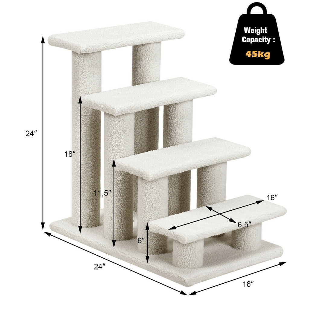 24 Inch Beige 4-Step Pet Stairs with Carpeted Climber & Scratching Posts
