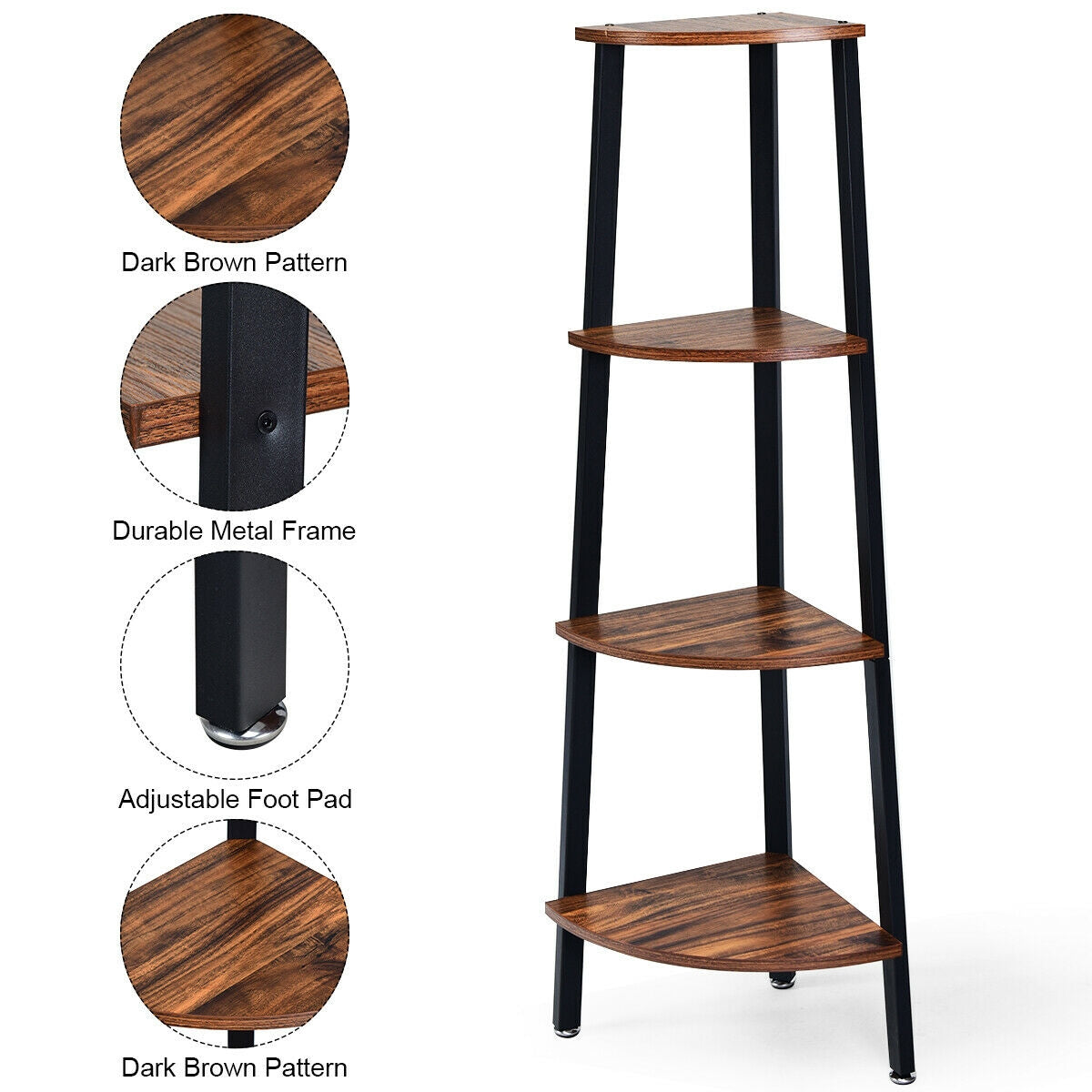 4-Tier Multipurpose Corner Shelf Bookcase