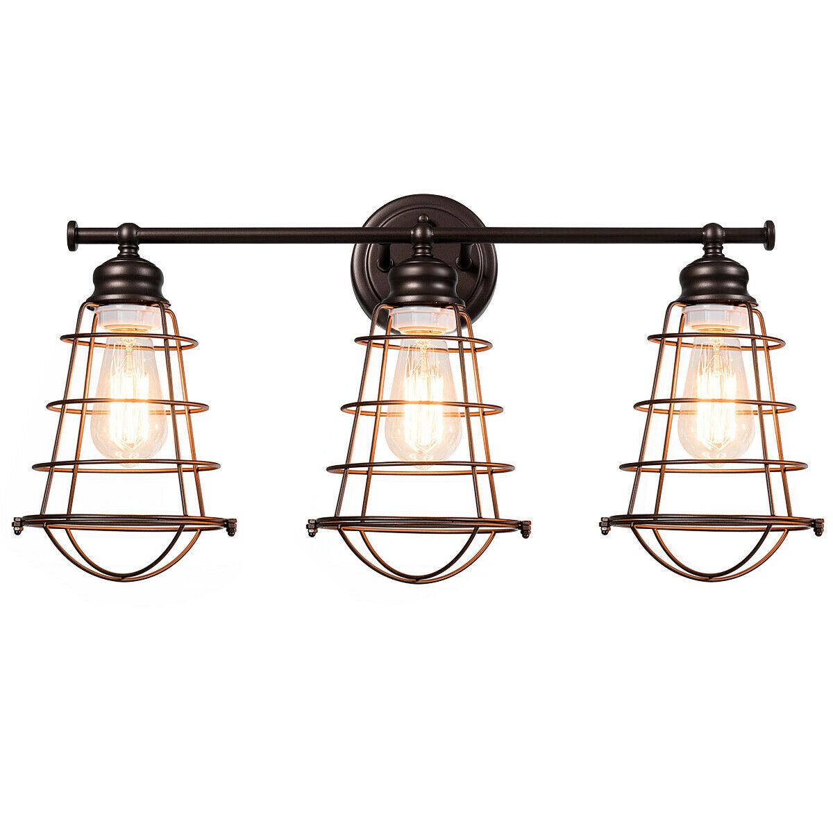 3-Light Bathroom Vanity Lamp Fixture with Metal Wire Cage - Retro Industrial Style
