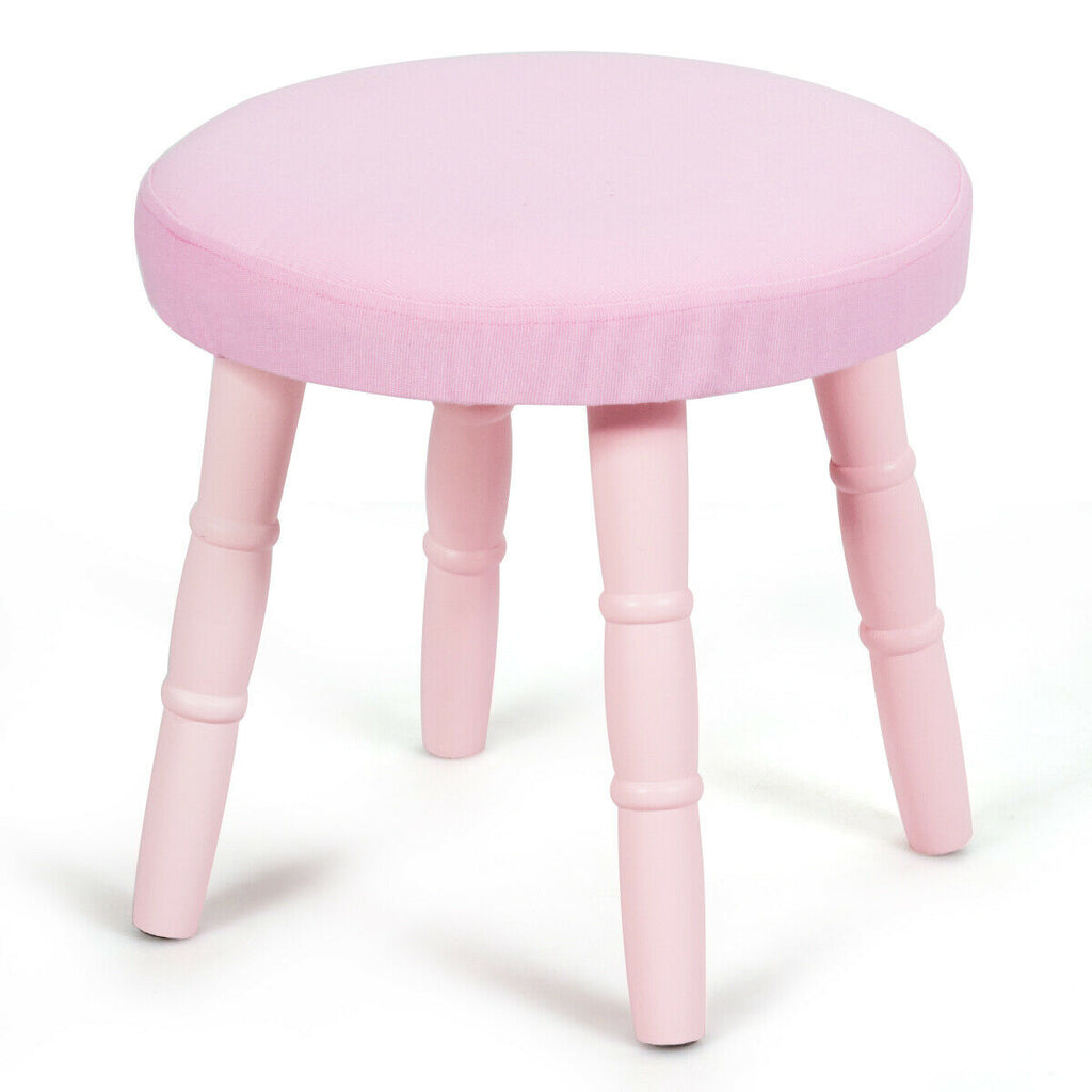 Kids Wooden Princess Makeup Table with Cushioned Stool & Round Mirror - Pink Variation