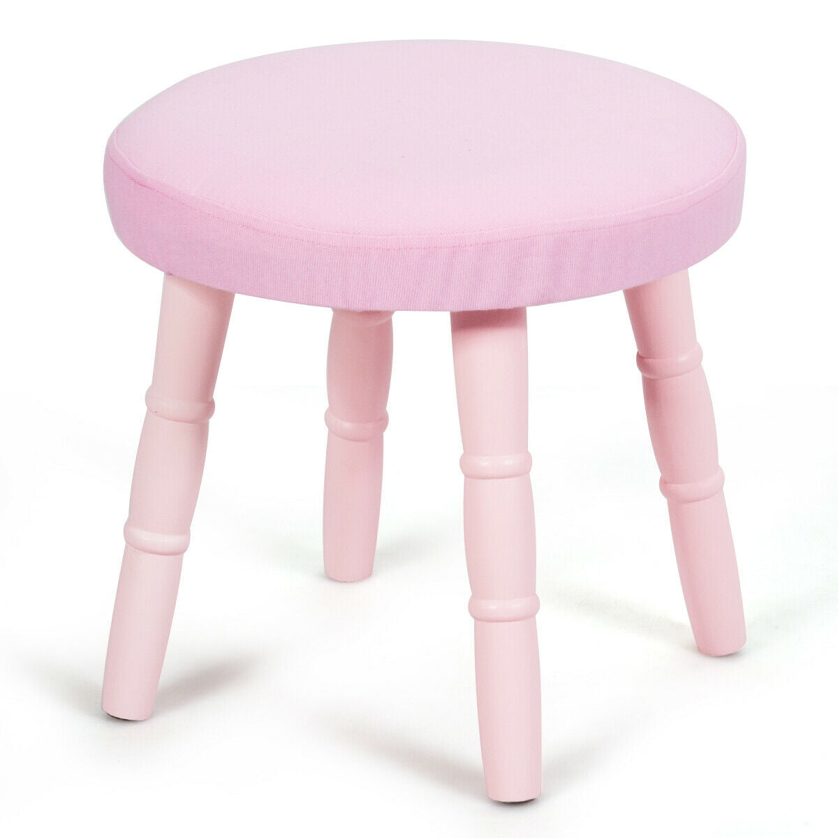Kids Wooden Princess Makeup Table with Cushioned Stool & Round Mirror - Pink Variation