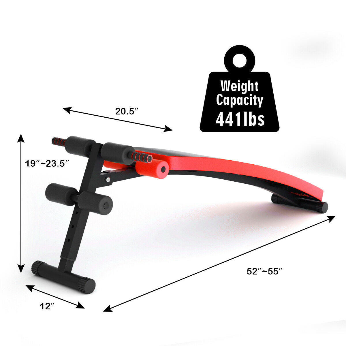 Foldable 52 Inch Adjustable Weight Bench for Home Workout - Red