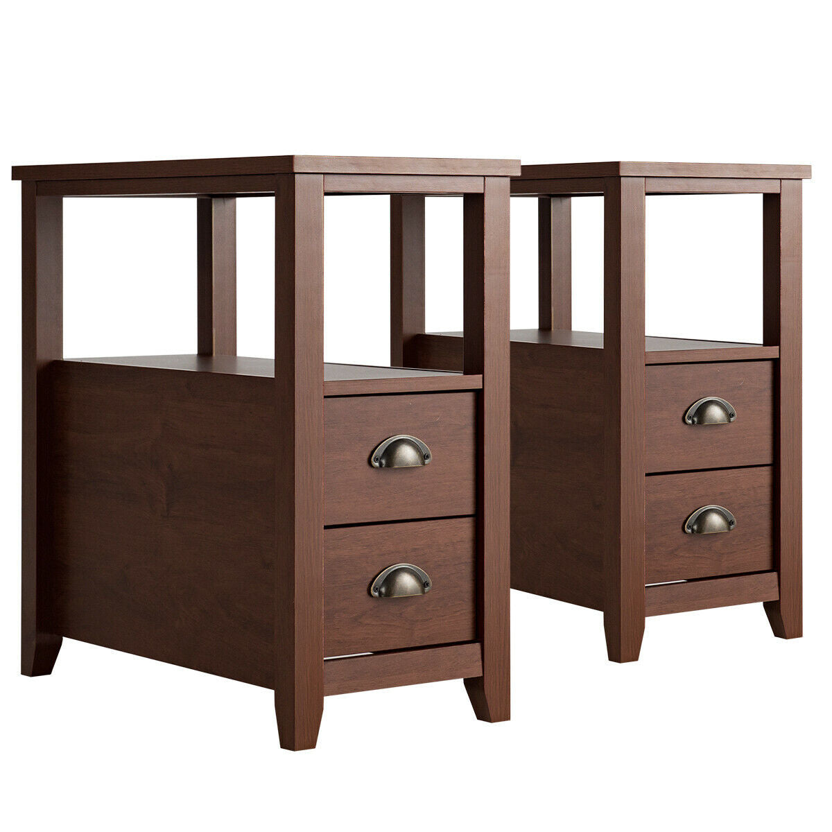 2-Drawer Nightstand Set, Brown - Space-Saving Bedroom Storage