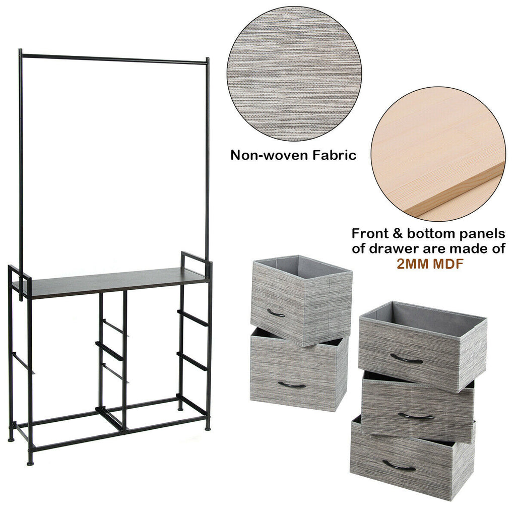 5 Fabric Drawer Dresser with Metal Frame and Wooden Top