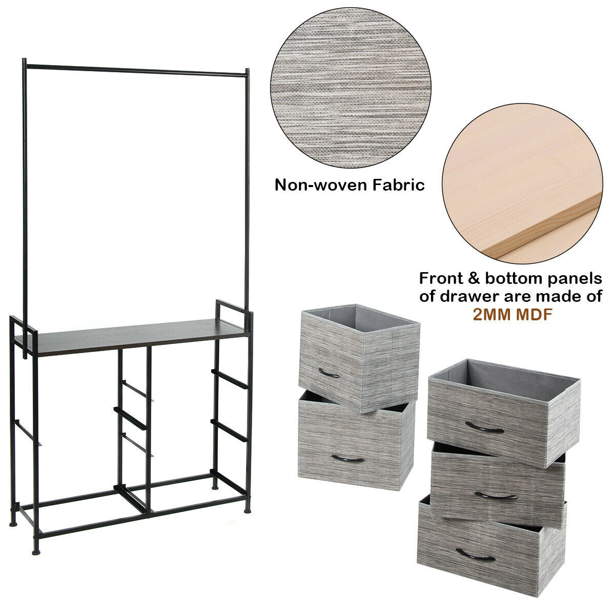 5 Fabric Drawer Dresser with Metal Frame and Wooden Top