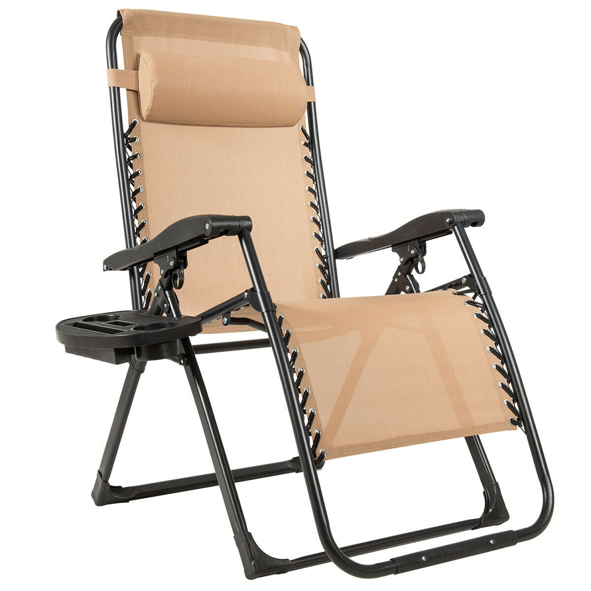 Oversized Lounge Chair with Cup Holder - Beige