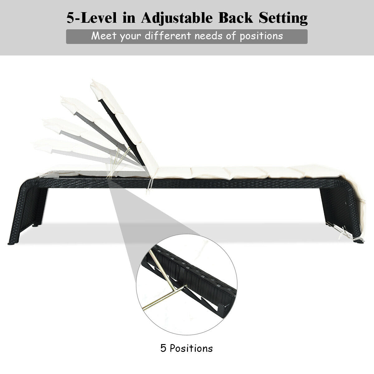 Adjustable Patio Rattan Lounge Chair with Cushioned
