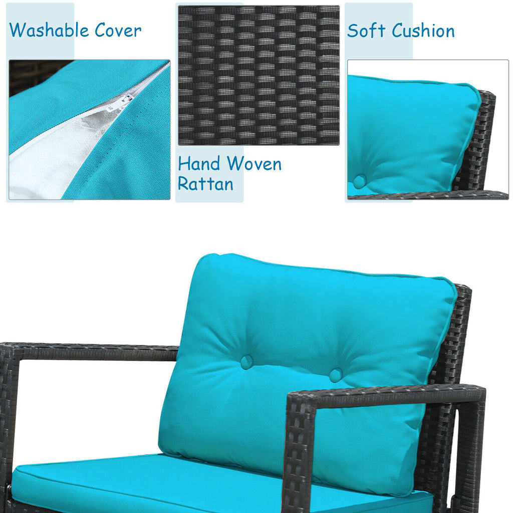 3 Pieces Cushioned Patio Rattan Set with Rocking Chair and Table