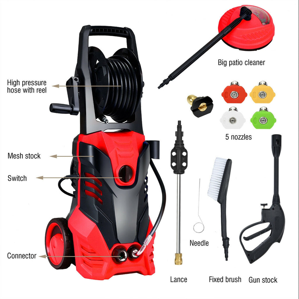 3000 PSI Electric Pressure Washer with Hose Reel - Red