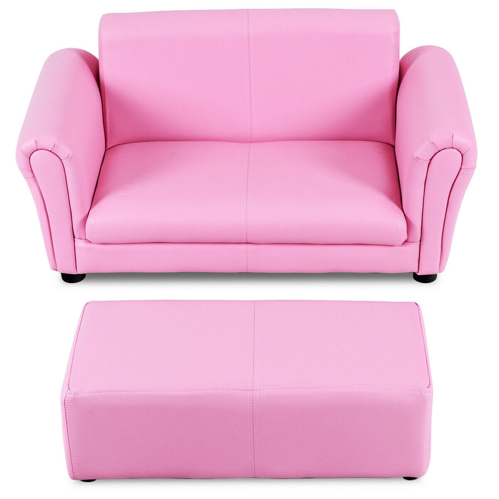 Pink Kid's Double Couch Lounge Sofa with Ottoman - Childrens Play & Sleep
