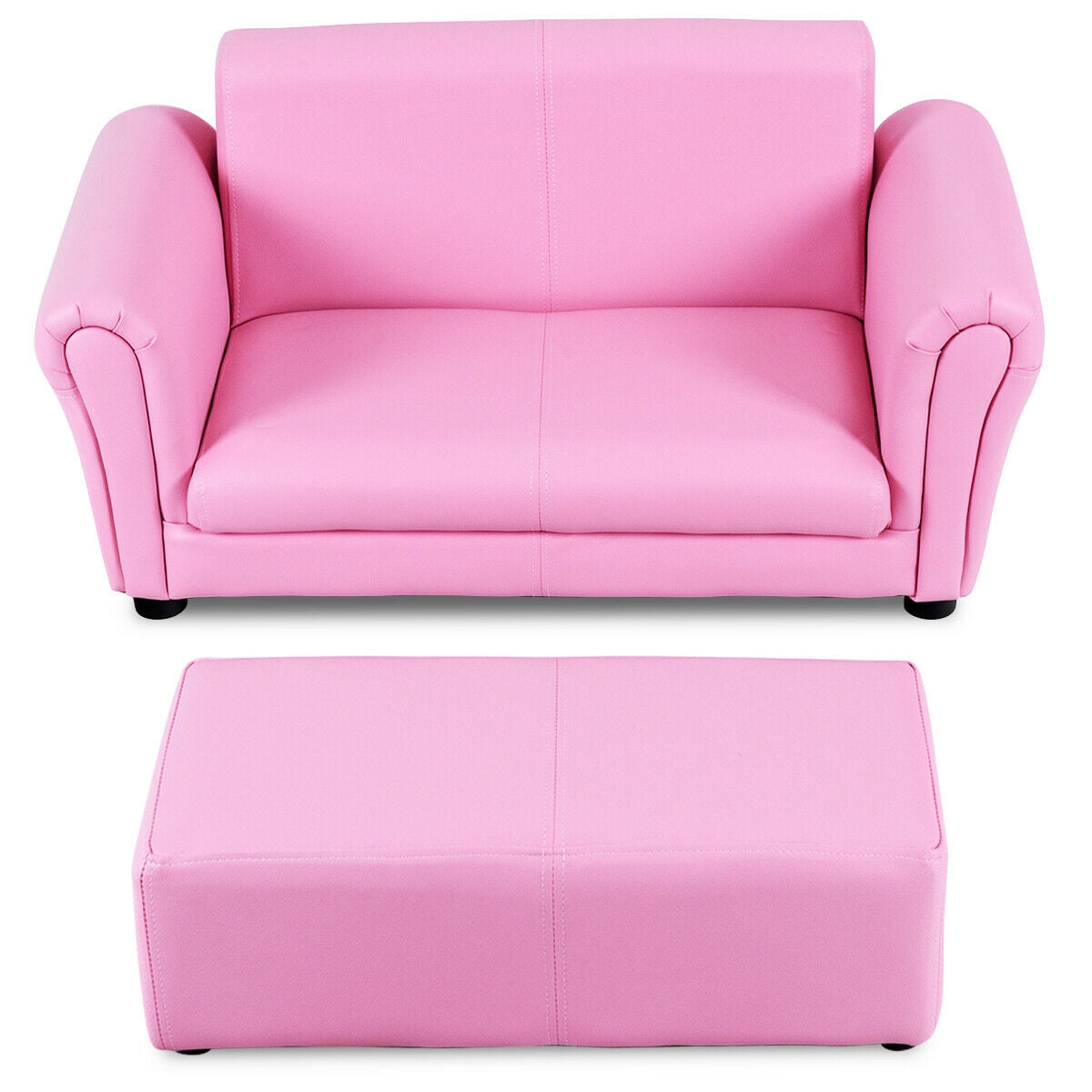 Pink Kid's Double Couch Lounge Sofa with Ottoman - Childrens Play & Sleep