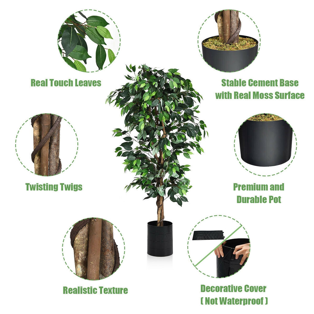 6 Feet Artificial Ficus Silk Tree - Realistic Indoor Outdoor Faux Plant - Costway