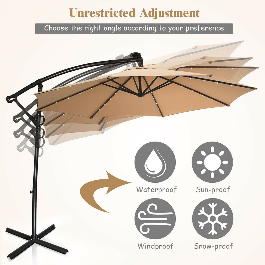 10 Feet 360° Rotation Solar Powered LED Patio Offset Umbrella without
