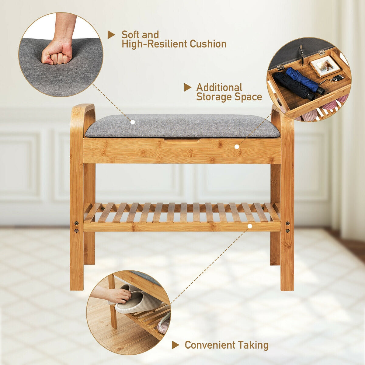 Shoe Rack Bench with Storage Shelf for Entryway Hallway Bedroom