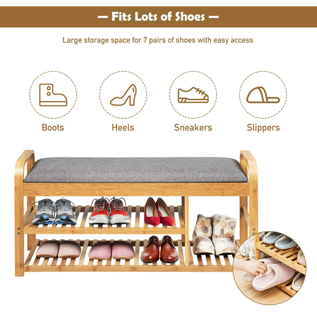 Bamboo Shoe Rack Bench with Cushion - 40", Natural