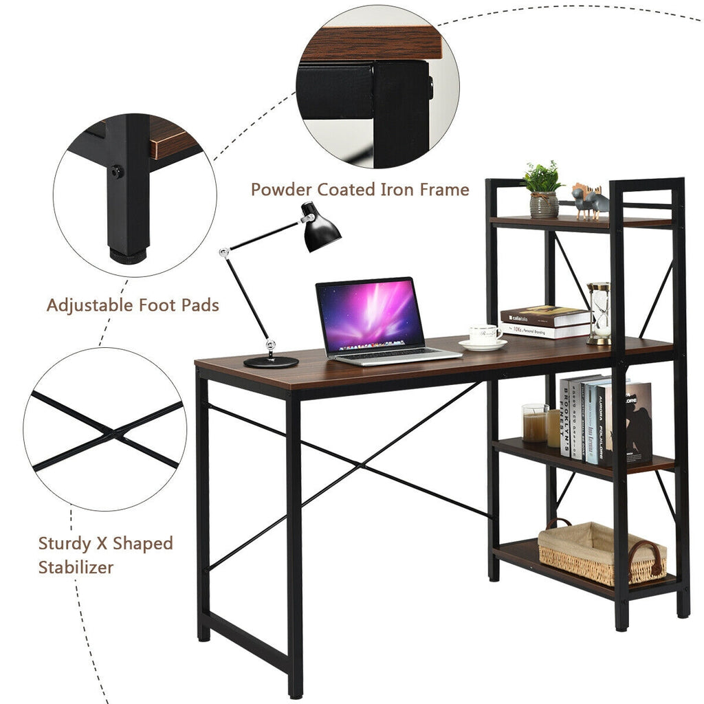 47.5" Computer Desk with 4-Tier Storage Shelves - Tan