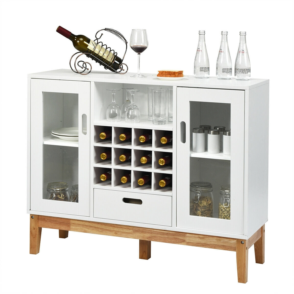 Wood Wine Storage Cabinet Sideboard - White