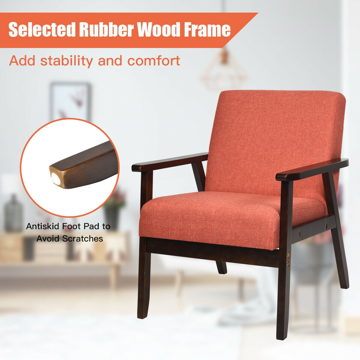 Mid-Century Retro Fabric Accent Armchair - Orange