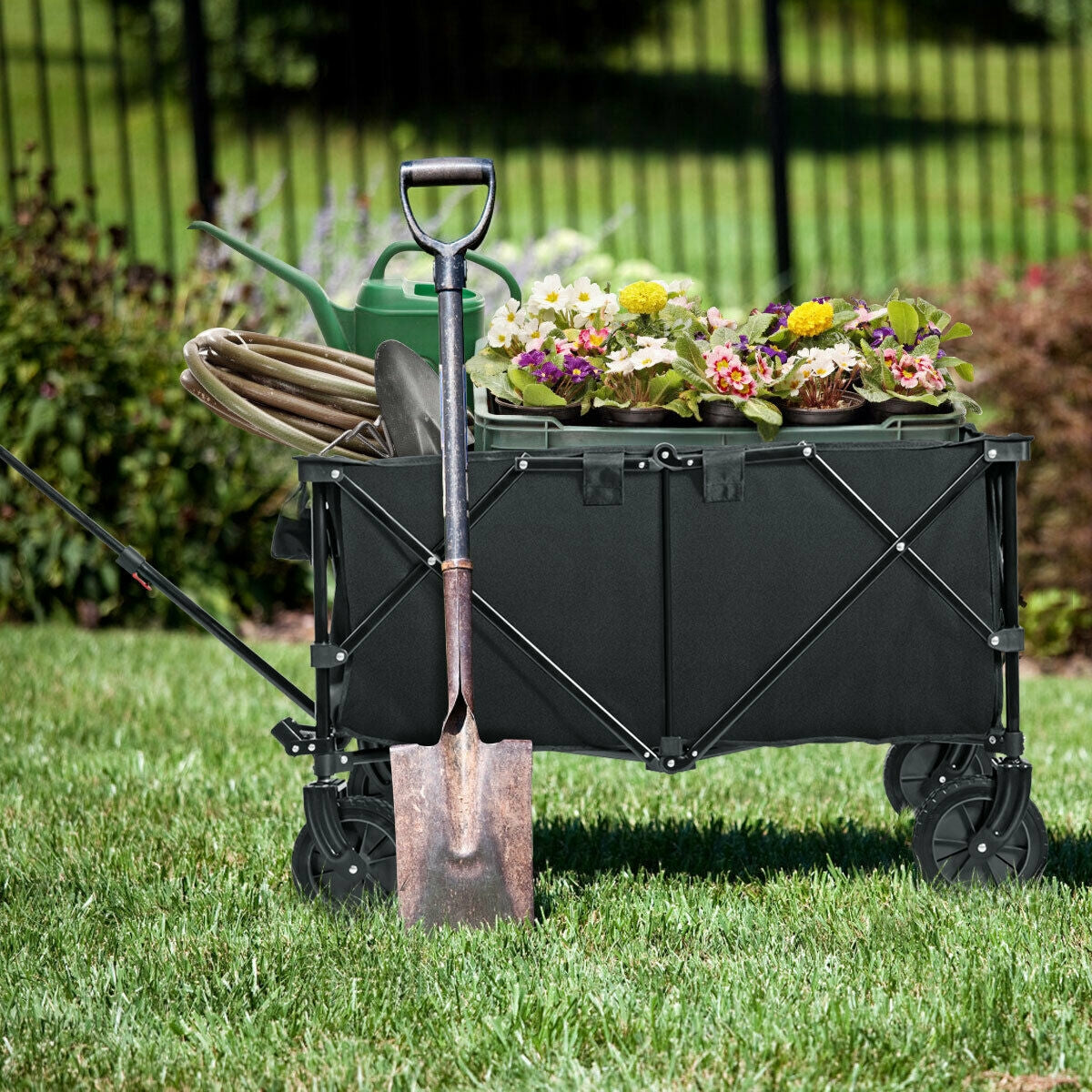 Folding Wagon Cart with Adjustable Handle - Gray